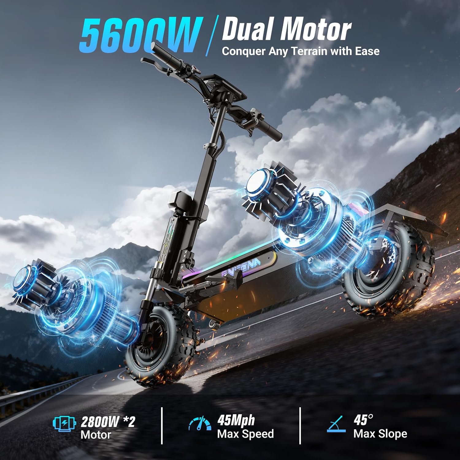 60V 5600W Dual Motor Electric Scooter - สกู๊ตเตอร์ไฟฟ้าสำหรับผู้ใหญ่ - มอเตอร์คู่ 5600 วัตต์, ความเร็วสูงสุด