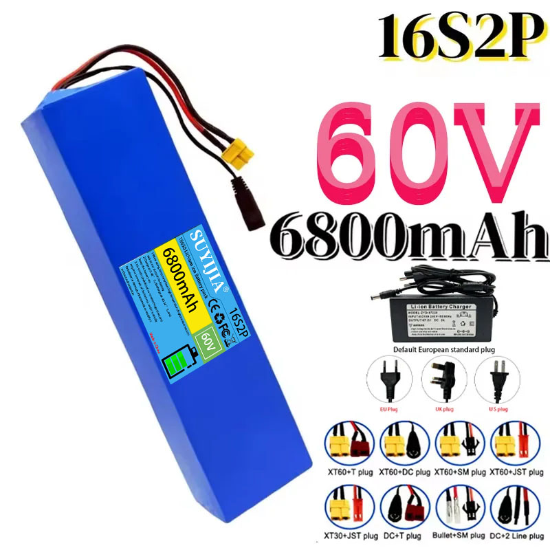 60V 30Ah Electric Scooter Battery - ชุดแบตเตอรี่ลิเธียม 16S2P, 60V, 6.8Ah, เซลล์แบบชาร์จได้ 18650